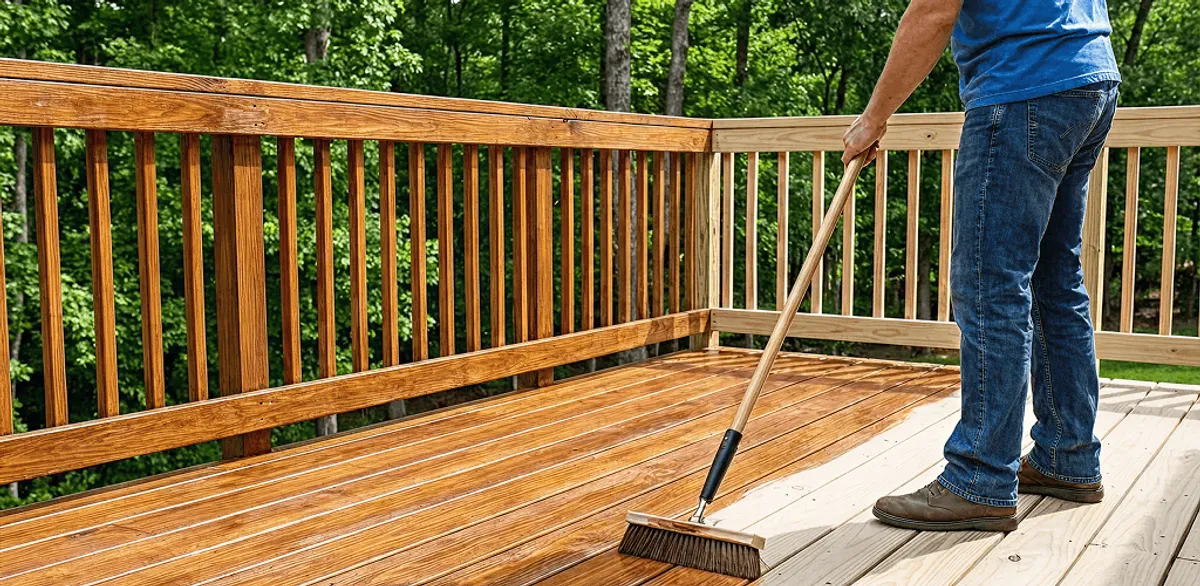 Deck staining and sealing application on a wood deck in Fargo, ND