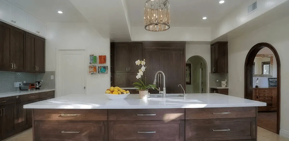 Cabinet refacing project with updated kitchen cabinets and island in Fargo, ND